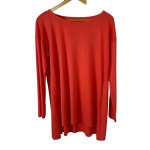 Eileen Fisher Coral Pink Tencel Lyocell Tunic Top Women Med Long Sleeve EUC